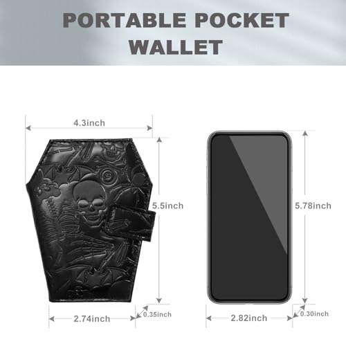 Gothic Coffin Wallet for Women | Embossed Skull, Bats & Spiders | Punk Bifold Leather Wallet | Perfect Goth Gift for Halloween - Image 2