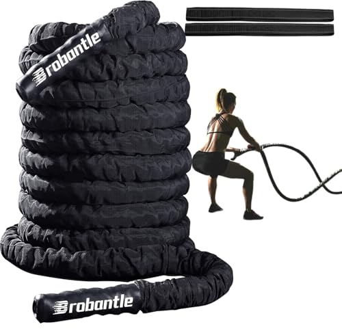 Brobantle Battle Rope 1.5 Inch Diameter,Black 30FT Exercise Workout Ropes for Home Gym Heavy Weighted Training Rope for Working Out