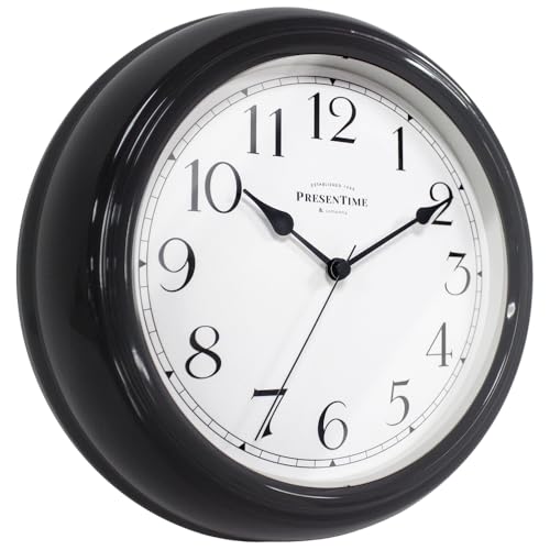 Presentime & Co Chic Home Collection 10 Molly Clock, Silent No Ticking, Black Color. Modern
