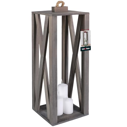 KOTARBAU® Holzlaterne Grau 20 x 20 x 50 cm Gartenlaterne Holz Laterne draußen & drinnen Laterne Wohnzimmer für Blumen und Kerzen Laternen Hochzeit