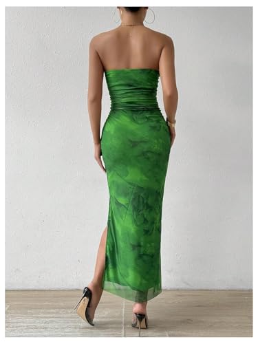 Image of GORGLITTER Women's Floral Strapless Bodycon Wedding Guest Dress Vacation Summer Birthday Tropical Maxi Long Sun Dresses
