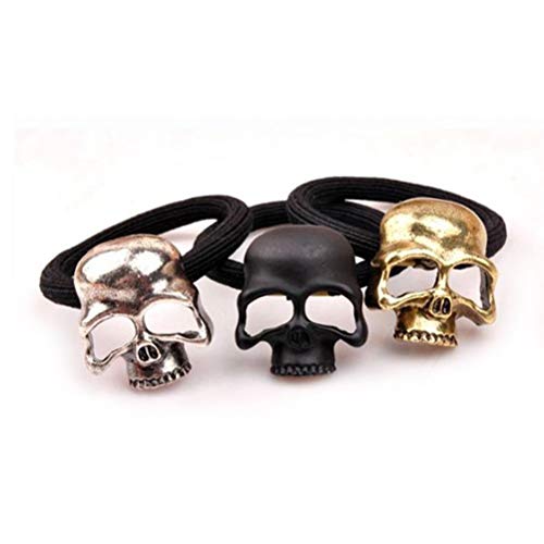 DIVISTAR Mujer Chica Gothic Punk Metal Cráneo Humano Pelo Cola de Caballo Cuff Band Wrap Holder Tie (Plata)