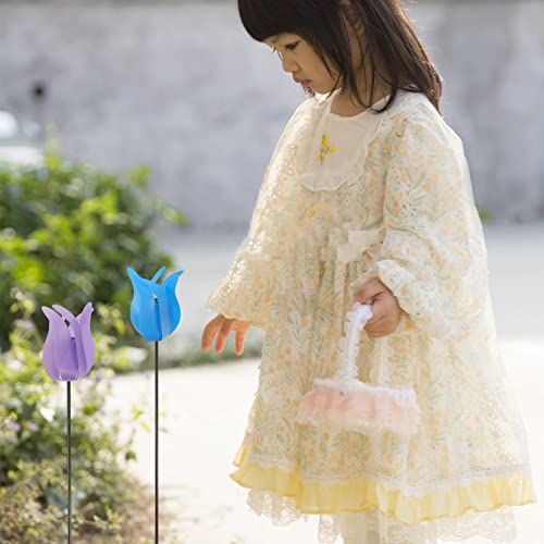 Doitool 12Pcs Garden Wind Spinner Tulip Flower Pinwheels Windmill Toy Outdoor Garden Decoration For Kids Children(Random Color) #TOP7