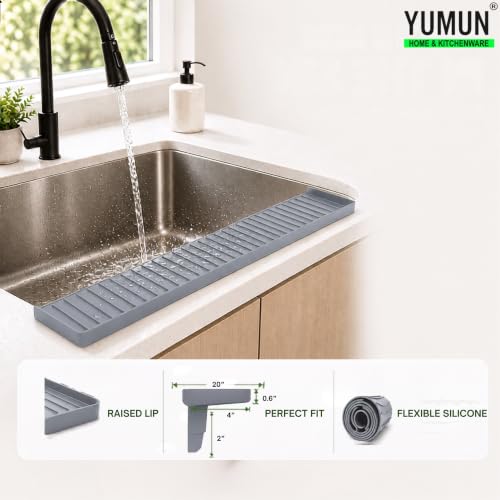 Image of Yumun Sink Splash Guard In Kitchen, Silicone Sink Edge Protector (Grey)