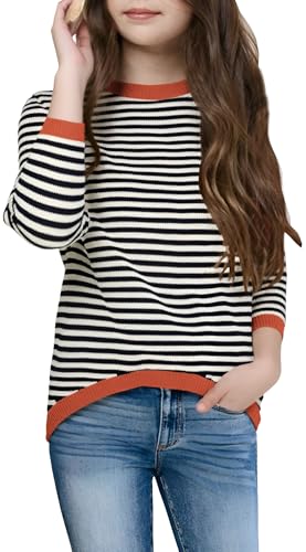 Girls' Sweaters Kids Casual Long Sleeve Striped Color Block Loose Fitting Knit Pullover Tops