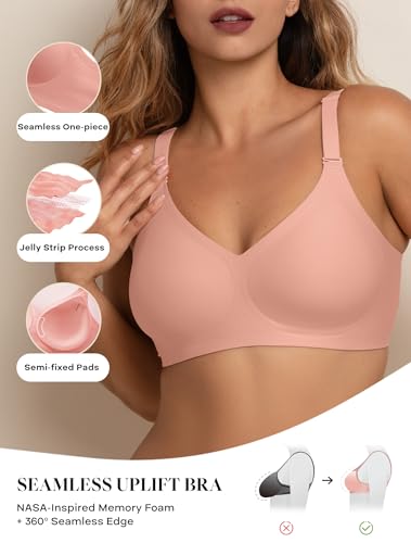 Image of Women V Neck Wireless Bra Full Coverage Comfort Jelly Strip Bras Supportive Seamless Bralette