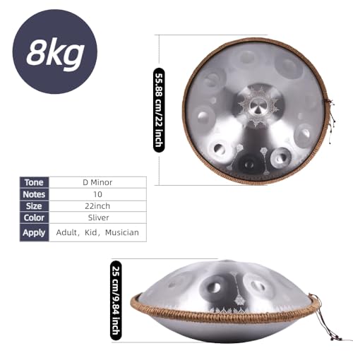 Handpan artesanal 22 pulgadas 10 notas color Sliver miniatura 5