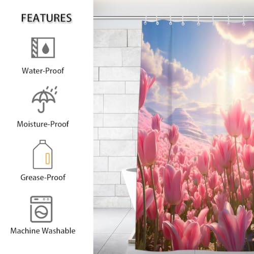 Rideau de douche imperméable en polyester rose aux tulipes 183x183 - 3