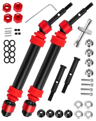 hopsupRC #45 Steel RC Drive Shaft Axles Upgrades Part for 1/10 Slash 2wd (VXL),Harden Front axle&Rear CVD Driveshafts Hops up,Black witrh Red(2PCS)