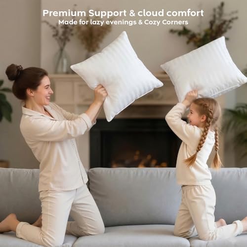 Image of AYKA Microfiber Cushion Filler Set of 3 (16 x 16 Inch) | Soft & Fluffy Sofa Cushions Inserts | Premium Polyester Fiber Throw Pillows for Sofa, Couch, Bed & Living Room Decor | White