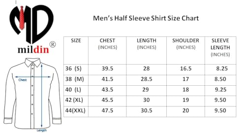 Image of MILDIN Men's Cotton Blend Solid Shirt with Spread Collared Half Sleeve Curved Hemline Button Closure Regular Fit and One Pocket | Half Sleeve Shirt for Men
