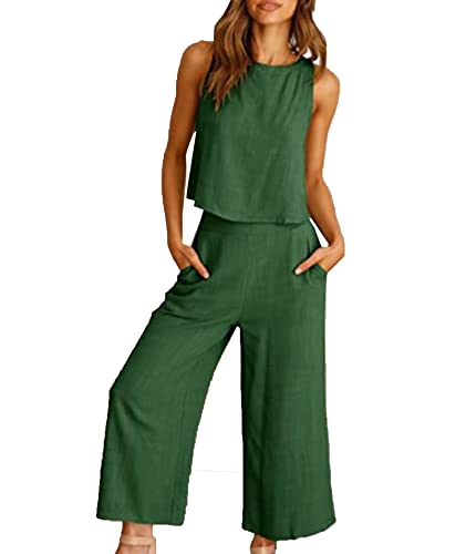 Pantalon jambes larges femme et haut court ensemble été lin fluide