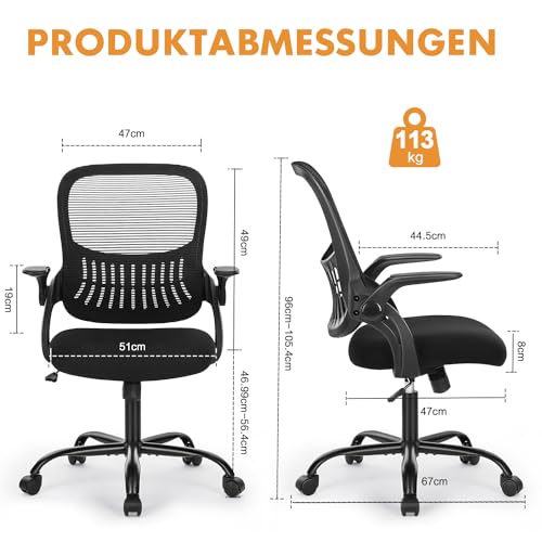 DUMOS Bürostuhl Ergonomisch, Schreibtischstuhl mit Lendenwirbelstütze, Verstellbaren Armlehnen...
