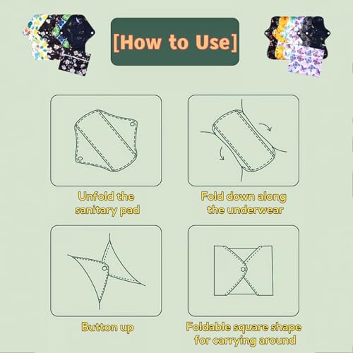 Image of Reusable Menstrual Pads,Washable Sanitary Napkins with Wings for Women,Reusable Panty Liners,Soft Cloth Menstrual Pads,7pcs /Set,Pack of 6+1 Storage Bag,Suitable for Menstrual Period
