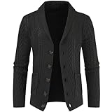 Mymyguoe Chaqueta de punto gruesa para hombre, abrigo de punto cruzado, suéter de punto fino, suéter con cuello alto, cortavientos, chaqueta de entretiempo, manga larga, patrón trenzado, cárdigan, Q1