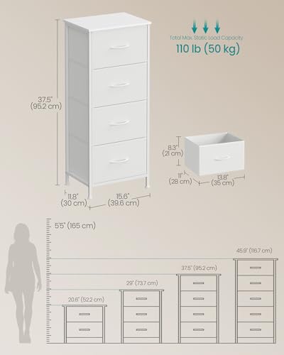 Image of SONGMICS BELLAH Collection - Dresser for Bedroom, Chest of Drawers, Storage Organizer Unit, Closet, Entryway, Steel, 4 Drawers, Modern, Cloud White and Snow White ULGS314W01S