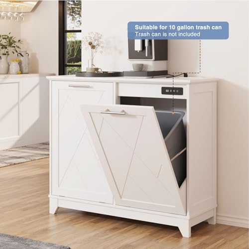 FiveWillowise Double Tilt Out Trash Cabinet, 20 Gallon Trash Can Cabinet w/Negative ion and deodorizing Function, Dog Proof Garbage Can Cabinet for Kitchen, Bathroom, Living Room, White