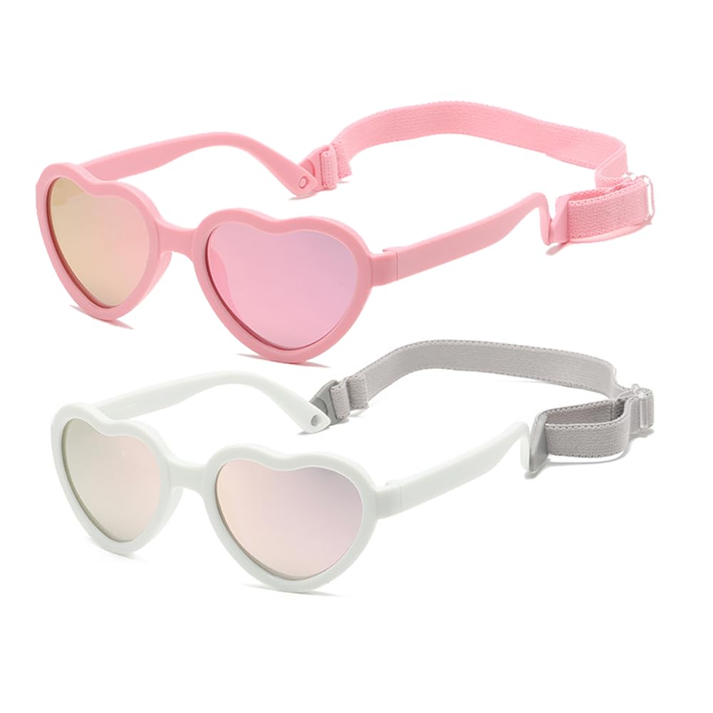Gafas de sol flexibles polarizadas en forma de corazón con correa para bebés recién nacidos de 0 a 24 meses