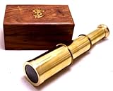 Captains 6 Brass Handheld Mini Telescope with Wooden Box Nautical Collectibles
