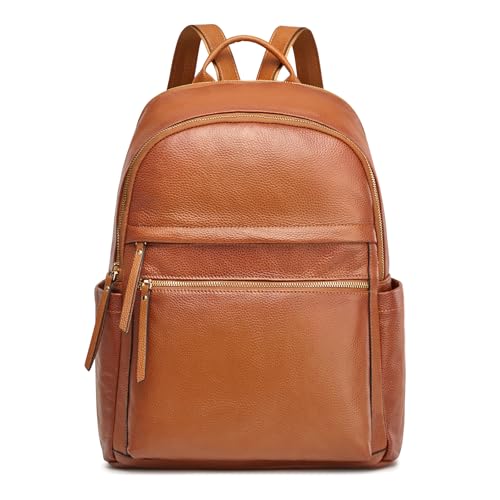 Kattee Mochila de piel auténtica para mujer, multifuncional, elegante, de piel suave, bolso de hombro para ir de compras, Marrón 2, large, Retro