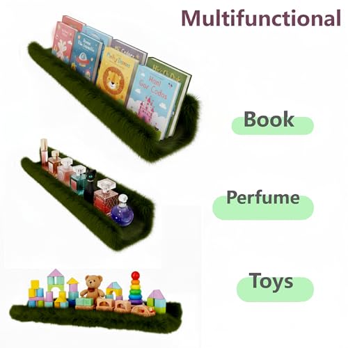 Image of 1PC Plush Bookshelf for Kids, Soft Hanging Wall Book Display Shelf | Nursery Floating Book Organizer, Easy Mount Soft Storage Shelf, Green