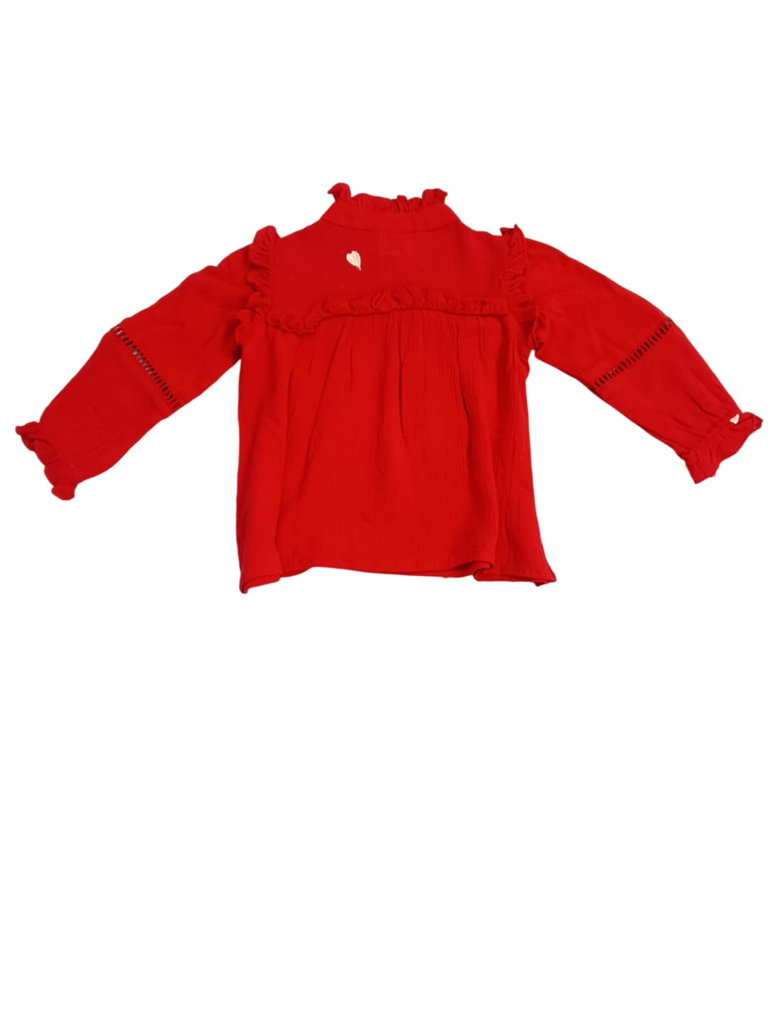 CREATIVE KIDS Girls Viscose Rayon Off White & Dark Red Hearts Embroidery Top - Image 4 thumbnail