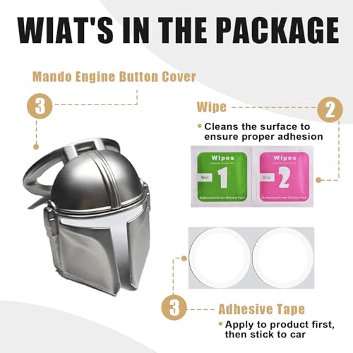 BestEvMod Mando Style Universal Car Engine Start Stop Button Cover Anti-Scratch Push Start Button Protective Cover 3D Cool Car Accessories Gift (Silver)