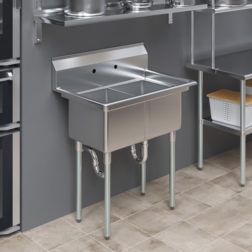 Image of AmGood 22 in. x 34 in. Stainless Steel Two Compartment Sink with 14 in. x 16 in. x 11 in. Bowls