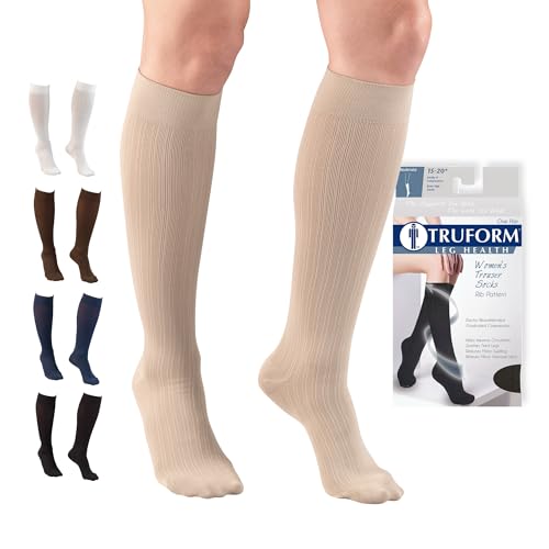 Image of Truform Compression Socks, 15-20 mmHg, Knit Women's Dress Socks, Knee High Over Calf Length