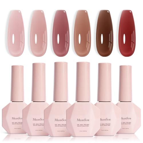 Image of MelodySusie Jelly Gel Nail Polish Set,6 Transparent Colors,Milky or Jelly Texture,Autumn and Winter Dark Colors Soak Off UV LED Light Cure or Salon Manicure and Nail Art DIY at Home