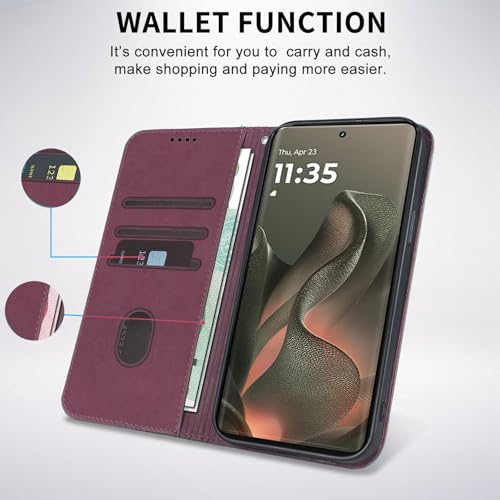 Image of Wallet Case for Motorola Edge 2025 6.7 inch - Moto Edge 2025 Flip Case [Strong Magnetic] PU Leather Folio Case with Card Holder Kickstand Protective Phone Cover - Wine red