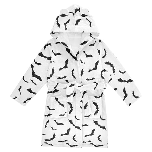 WIFIU Toddler Baby Hooded Bathrobe for Boys Girls Swarm Of Bats Printed, Soft Plush Bath Towel Robe with 2 Pockets Halloween for 7-9 Years