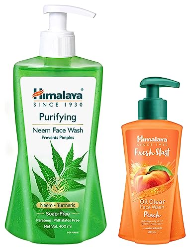 Image of Himalaya Purifying Neem Face Wash, 400 ml & Himalaya Fresh Start Oil Clear Face Wash, Peach, 200ml