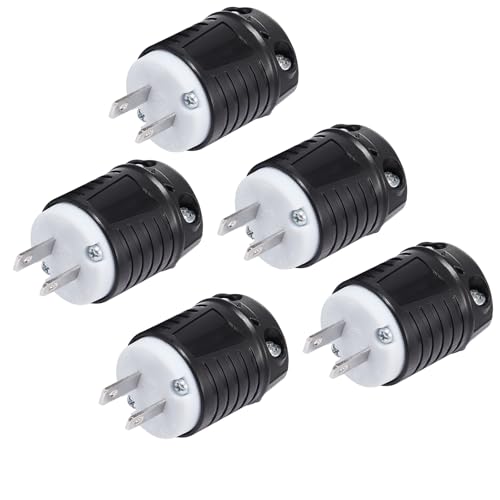 Suplevel Electrical Replacement 2 Prong Plug 15 Amp 125 Volt NEMA 1-15P 2P 2W Polarized Plug Straight Blade Industrial Grade Non-Grounding Black 5-Pack ETL Listed