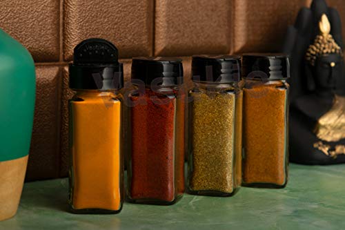 Image of Vasukie Salt & Pepper Square Glass Spice Jar with Black Sifter Two Sided Sifter Cap,Masala jar Spice Container (Each Bottle 120ml) (8 Piece)