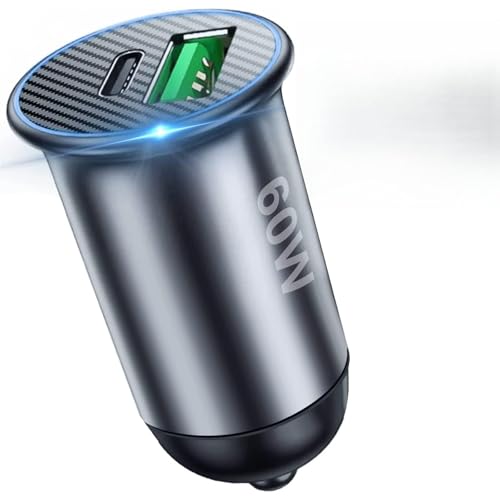 【超ミニ】カーチャージャー シガーソケット USB C 車載充電器 急速充電器【PD 60W(24V) / PD 30W(12V) + QC30W】2ポート 全金属 耐久性 12V/24V スマホ 充電器 iPhone 17/Air/16/15 Pro M