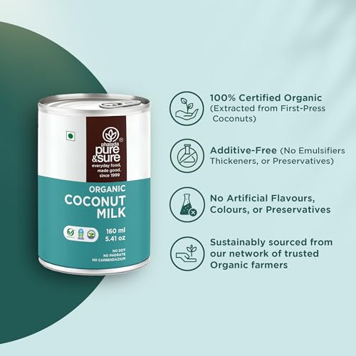 Image of Pure & Sure Organic Coconut Milk 400ML | 100% Naturally Processed Unsweetened Nariyal Milk | Rich & Creamy Texture for Cooking & Baking | Enriched With Nutrients | No Additives