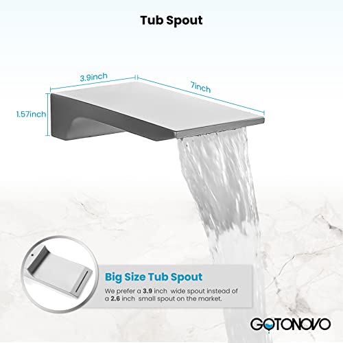 Gotonovo Polished Chrome Rain Mixer Shower Faucet Set With Waterfall Tub Spout 10 Inch Square Rainfall Shower Head With Handheld Spray Wall Mounted Rough-In Valve And Trim Included #TOP2