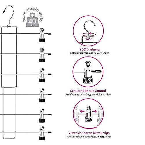 Hosenbügel Metall,Rockbügel, Kleiderbügel Platzsparende 2 Stück Rutschfest Faltbare Edelstahl Kleiderbügel für Hosen, Schals, Jeans, Kleidung, Rockständern