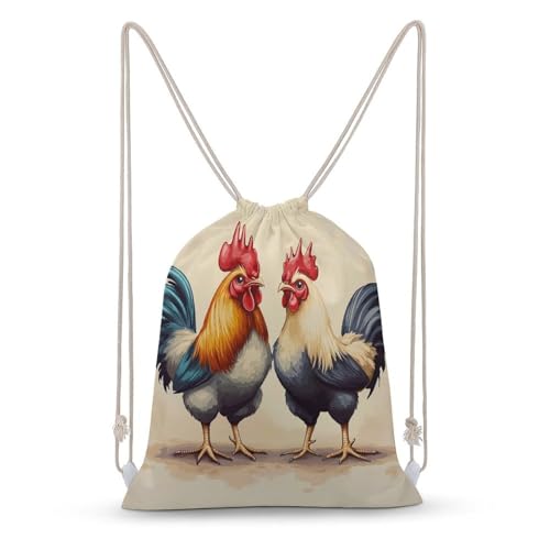 Drawstring Backpack Foldable Draw String Bags Rooster And Hen Sackpack Sports Gym Bag for Shopping Yoga