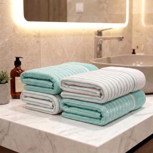 Image of Athom Living Premium Hand Towels- Cotton, 400 GSM, Ultra Soft, Quick Dry, Highly Absorbent | for Hand, Kitchen and Gym | 60 * 40 cm, Pack of 4 (Sea Grey and White)