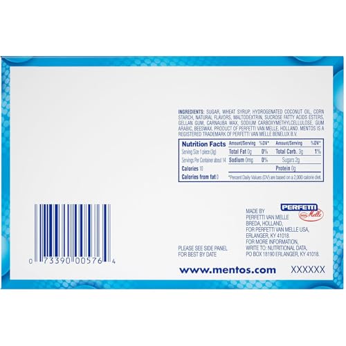 Mentos Chewy Mint Candy Roll, Mint Candies, 14 Pieces Per Roll, 15 Count Party Pack