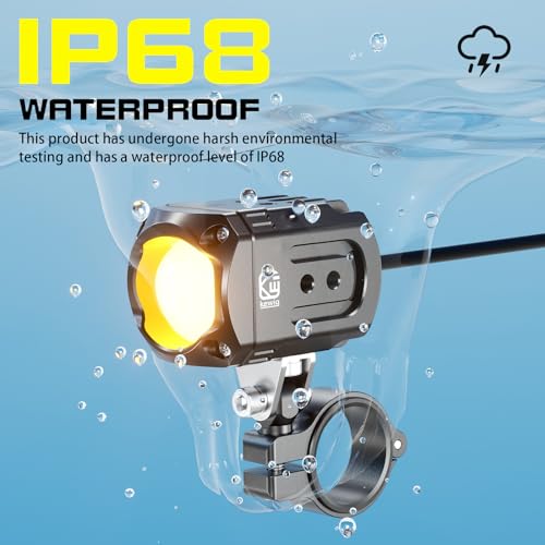 Kewig Motorcycle LED Additional Light 60 W Amber/Yellow White Two-Tone Additional Headlights, Fog Lights with Wiring Harness, Off-Road Work Light, Compatible with Motorcycle J-eep, SUV (Black)