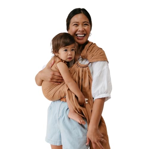 Image of WildBird - Ring Sling Baby Carrier - Newborn to Up to 35 lbs - for Moms, Dads & Caregivers - 100% Natural European Linen Fibers - Versatile & Adjustable - 74” Size - Willow Fabric & Black Ring