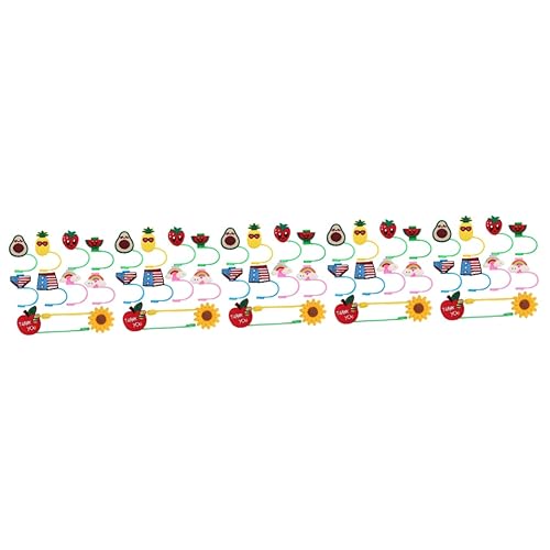 Couvercles de paille silicone kawaii pour verres | Lot de 50 capuchons réutilisables variés