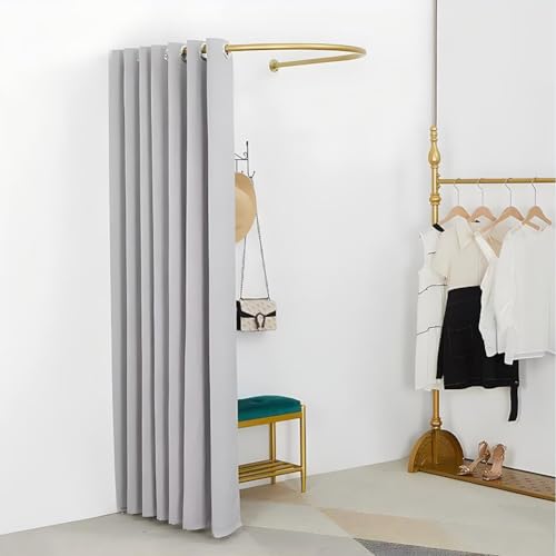 Zfmnoyev Fitting Room Clothing Store, Wall-Mounted Dressing Room with Blackout Curtains, U-Shaped Metal Guide Rail, Easy to Install, Used in Offices and Shopping Malls(Color:Gray,Size:80x80cm)