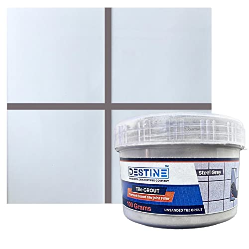 Image of DESTINE READY-TO-MIX inchTILE GROUT inch (16 COLOURS) (ALL PACKS: 100 Gm,250 Gm,400 Gm,800 Gm,1 Kg), Waterproof, Cement Based Tile Joint Filler, Crack Filler, Tiles Gap Filler (100 Gm, Steel Grey)