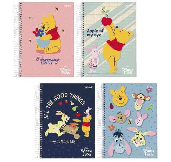 Starschool – Caderno 1/4 capa dura espiral Pooh Disney | 80 Folhas | Tamanho portátil, charme clássico e resistência para anotações diárias