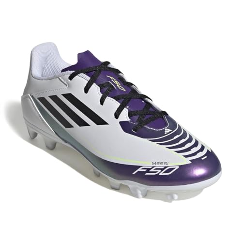 Image of Adidas x Messi Unisex Adult F50 Club FxG Messi Football Shoes Synthetic Upper with Leather Forefoot /Firm Ground Outsole All Season, 12 UK, White