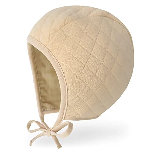 JELLYTREE Baby Hat Bonnet Quilted Pilot Cap Warm Muslin Lined Cotton Toddler Boys Girls Fashion Infant Beanie, Beige_XL